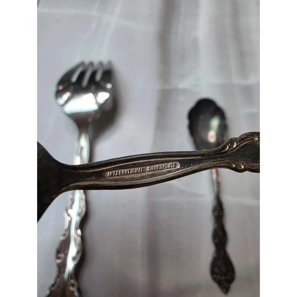 International Silverplate 3pc Serving Set Meat Fork Sugar Shell‎ Butter Knife A6